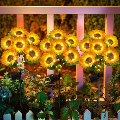 3-Pack Solar Sunflower Lights - 18 LED, Waterproof, Outdoor Decor - 3 Pack