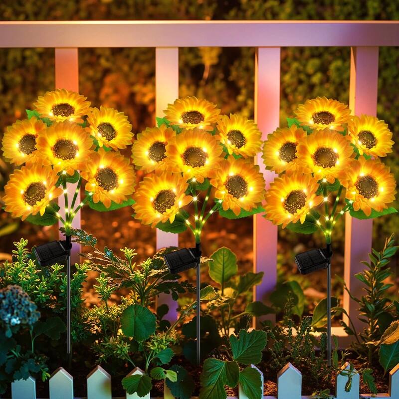 3-Pack Solar Sunflower Lights - 18 LED, Waterproof, Outdoor Decor - 3 Pack - 3 Pack