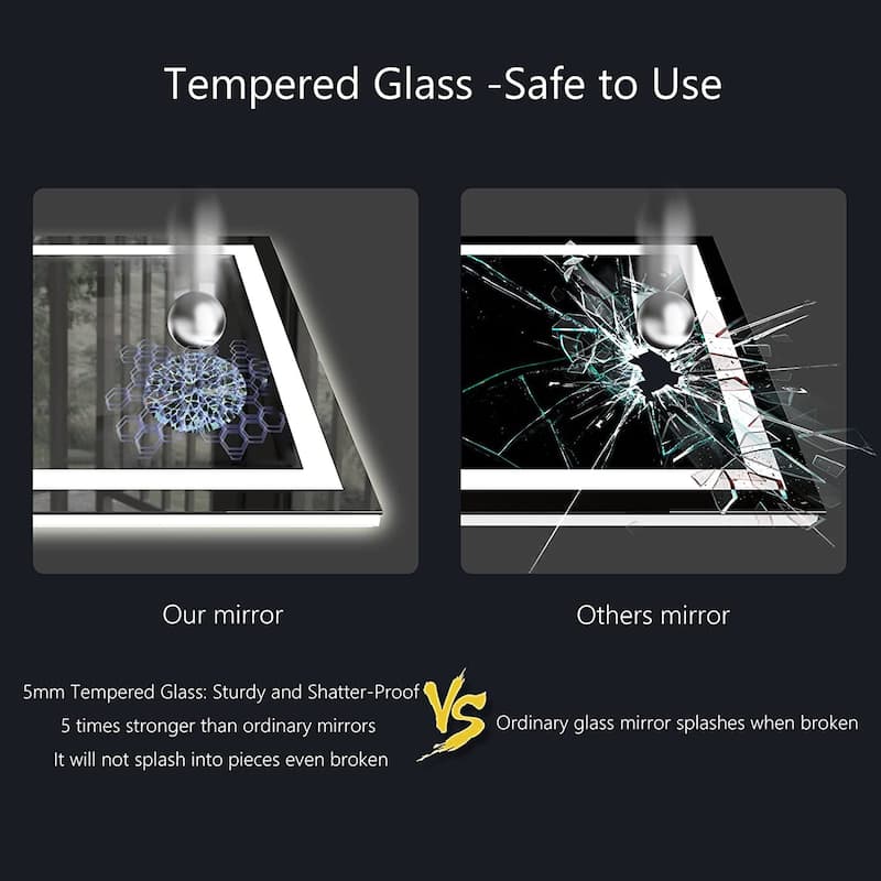 Super Bright RGB Backlit & LED Frontlit Anti-Fog Bathroom Vanity Mirror in Tempered Glass & ETL