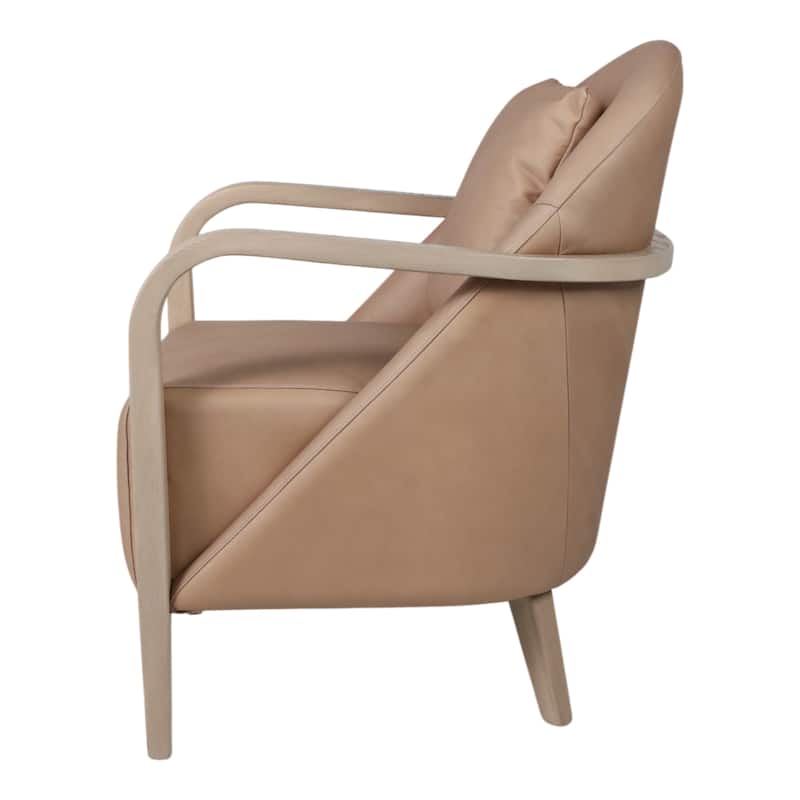 Faux Leather Wood Accent Chair Curved Armrests with Cushion - 33" Tan - 27" x 30" x 33"