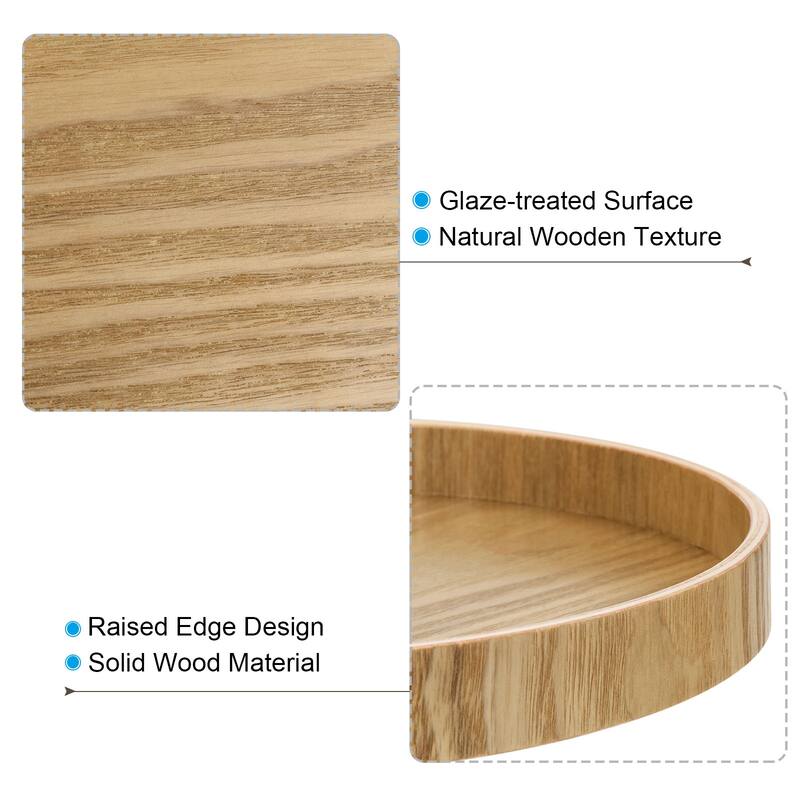 Wood Serving Tray Round Decorative Platter Kitchen Table Candle Holder