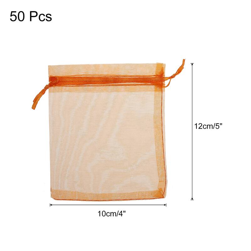 50pcs Organza Bags Drawstring Favor Pouches Sheer Mesh Bag for Wedding - Orange - 4 inch x 5 inch