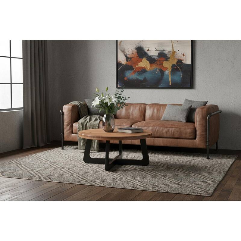 HomeRoots 39" Brown and Black Solid Wood And Iron Round Cross Legs Coffee Table - 39.00 in. x 18.00 in. x 39.00 in. - Brown