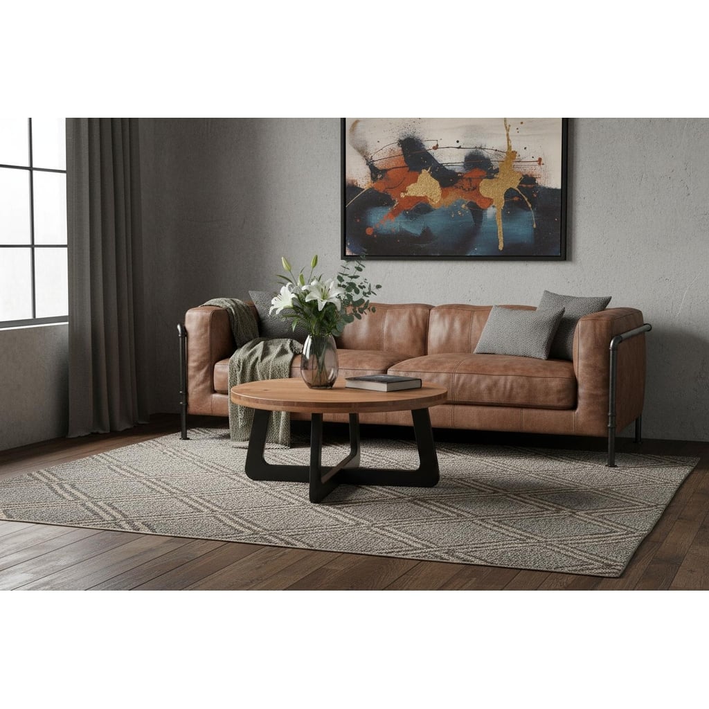 HomeRoots 39" Brown and Black Solid Wood And Iron Round Cross Legs Coffee Table - 39.00 in. x 18.00 in. x 39.00 in.