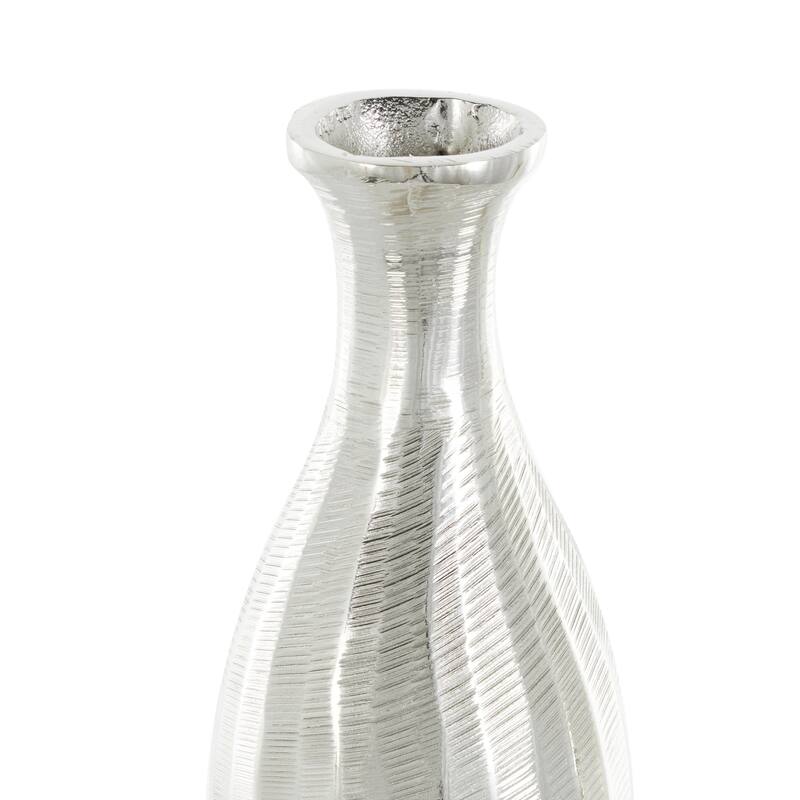 Aluminum Metal Decorative Vase with Wavy Accents and Textured Ridges - Set of 2 Silver or Gold - Roche River Decor