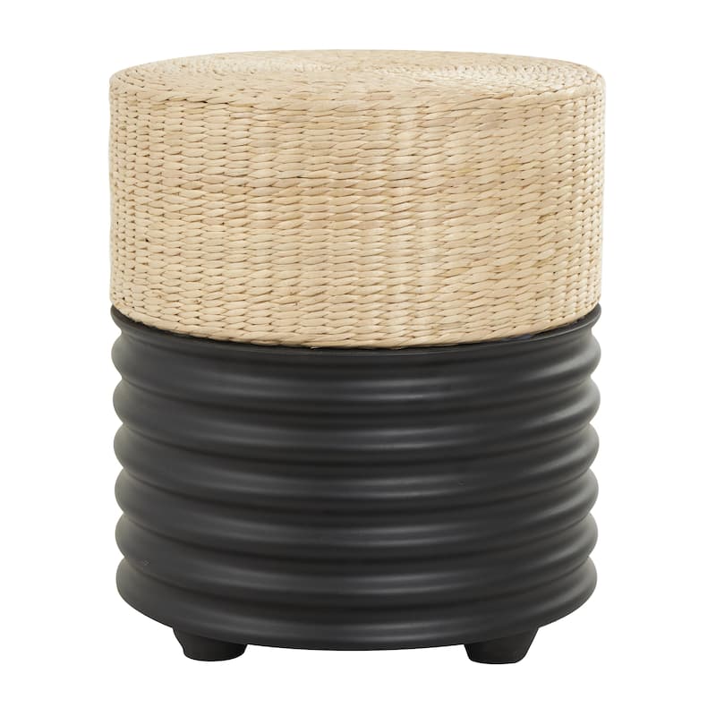 Wooden Geometric Handmade Woven Two-Toned Accent Table with Seagrass Top - White or Black- Roche River Decor