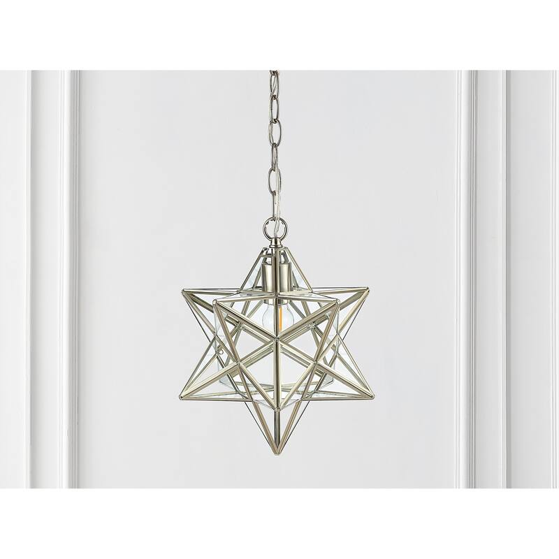 Lynn Moravian Star Metal/Clear Glass LED Pendant, by JONATHAN Y - 1 Light