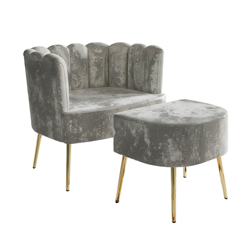CraftPorch Luxurious Velvet Upholstered Accent Chair with Stool