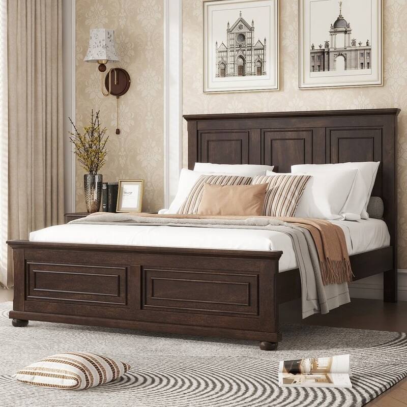 Pinewood Bed with Strengthened Bed Frame - Brown - Queen