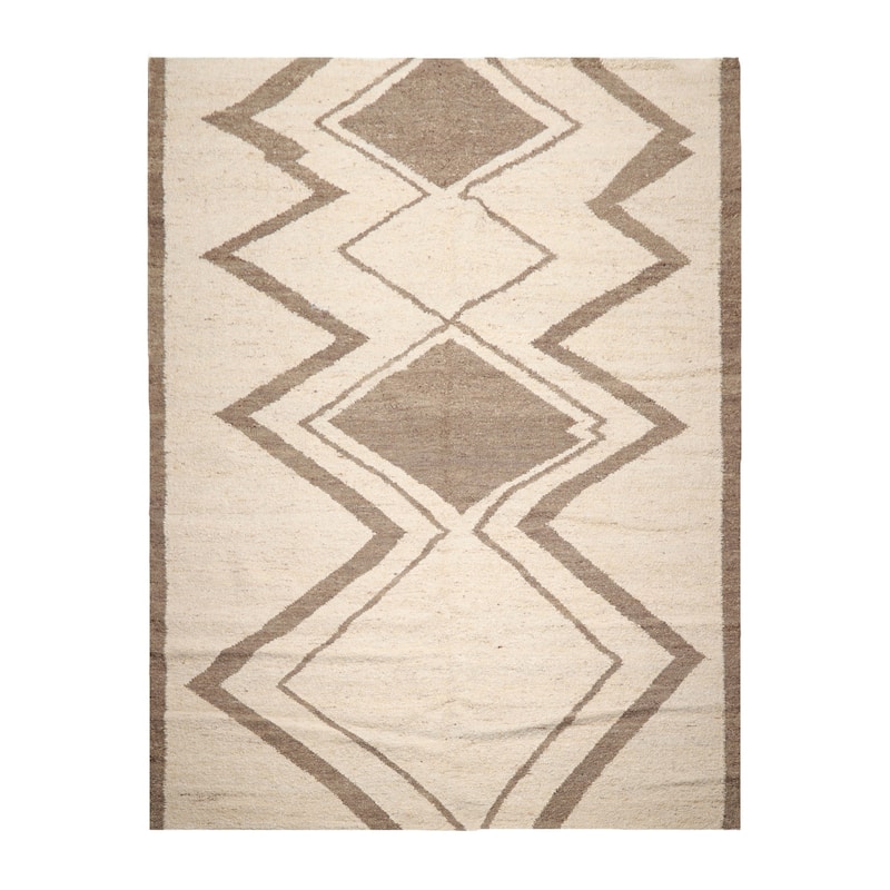 LoomBloom Beige Hand Woven Geometric Flatweave Wool Oriental Area Rug