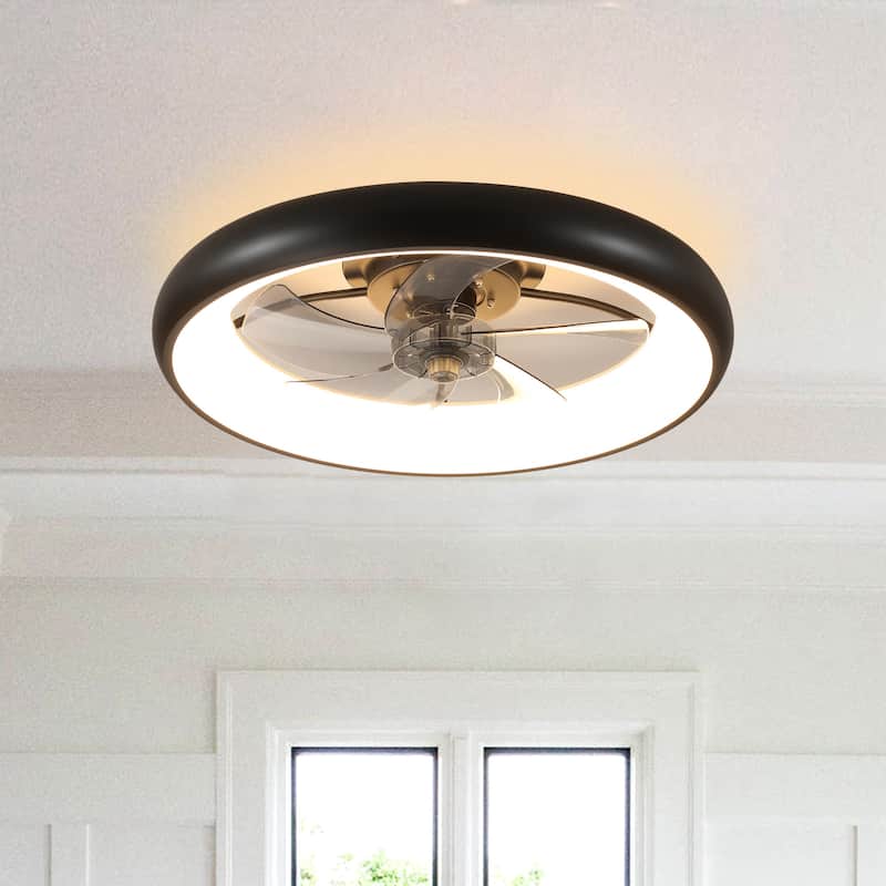 22" Modern Black Bladeless Low Profile LED Ceiling Fan with Light