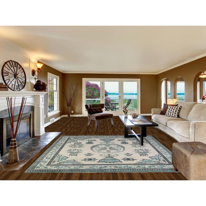 Hand Knotted Oriental 100% Wool Carpet Traditional Geometric Beige & Ivories Art Deco Area Rug - 7' 10'' X 7' 11''