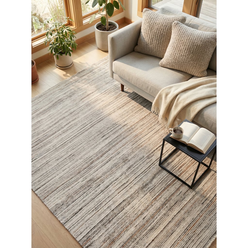 EXQUISITE RUGS Carmen Hand-loomed PET yarn Ivory/Grey Area Rug.