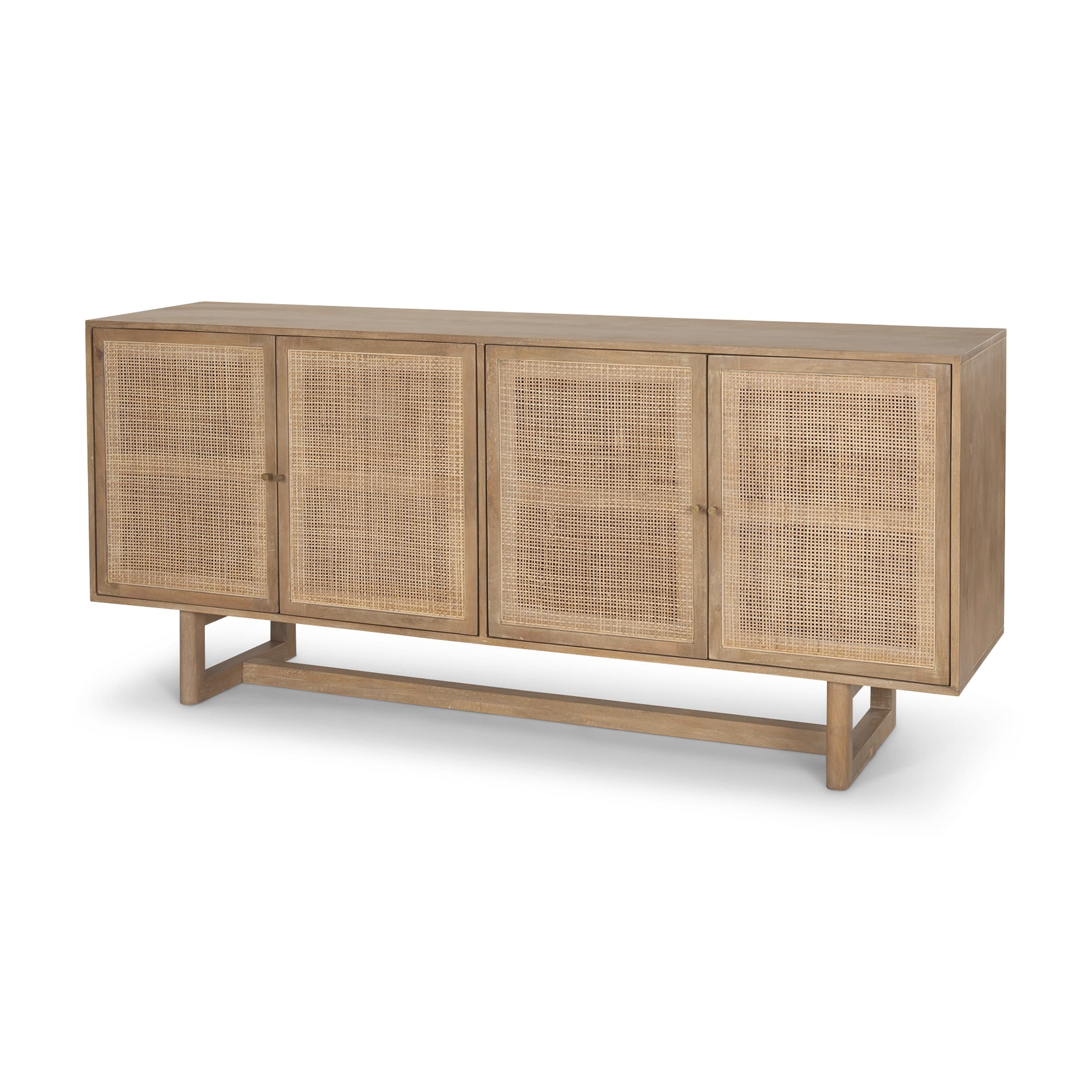 Mercana Grier Light Brown Solid Wood with Cane 4 Door Sideboard