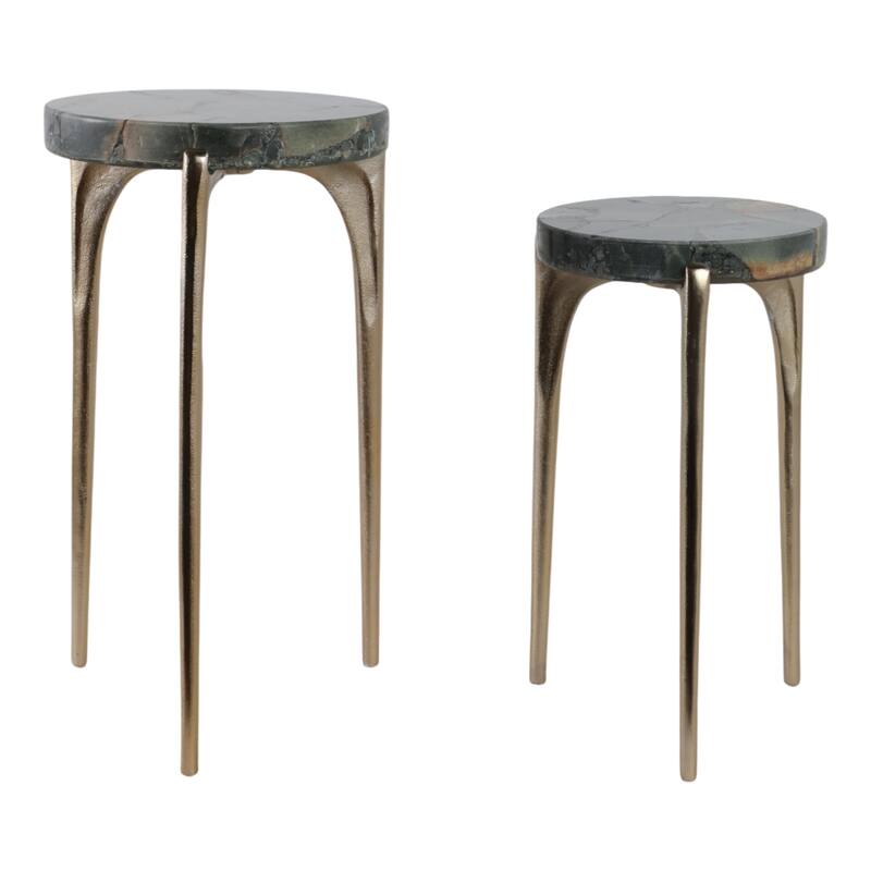 Metal Accent Tables Sculpted Base Textured Round Tops (Set of 2) - 13" x 13" x 23"