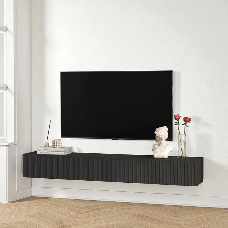 69 Inch Floating TV Stand with 16 Color LED Lights, Wall Mounted Entertainment Center for 55 60 65 Inch TVs