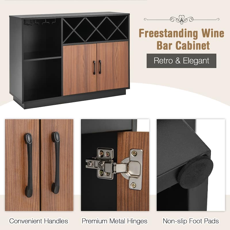 Costway Industrial Wine Bar Cabinet Sideboard Buffet with Glass Holder - See Details