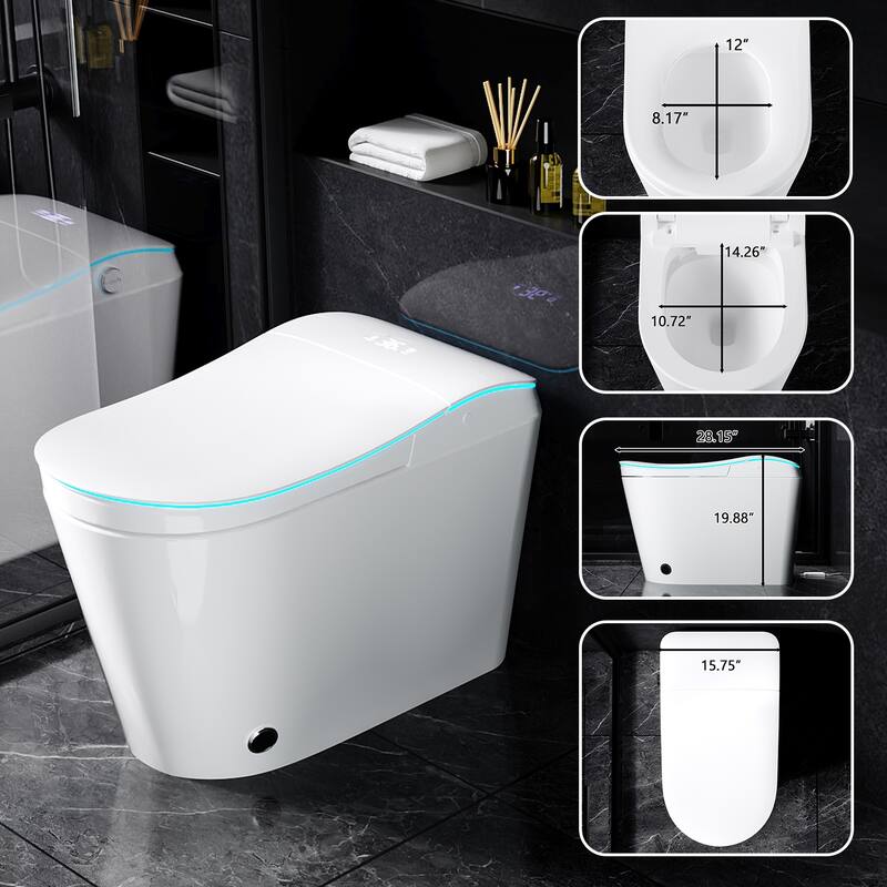 Smart Toilet with Bidet, Heated Seat, Auto Flush, Warm Air Dryer, Night Light, One-Piece Intelligent Toilet 220 lbs Capacit