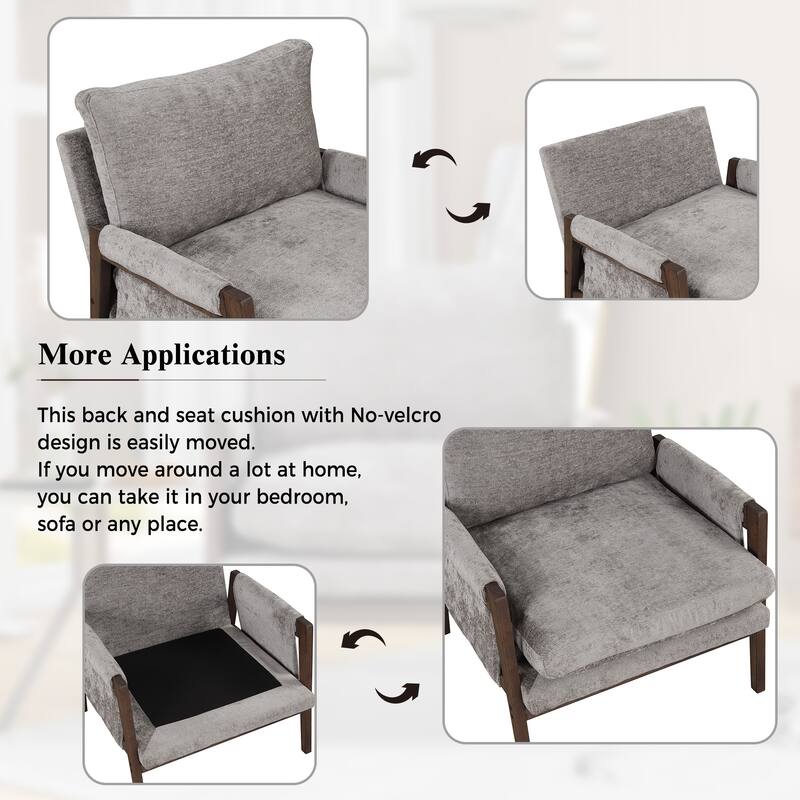 Mid-Century Velvet Accent Chair, Modern Leisure Chair with Solid Wood Leg and Thick Seat Cushion for Living Room, Bedroom