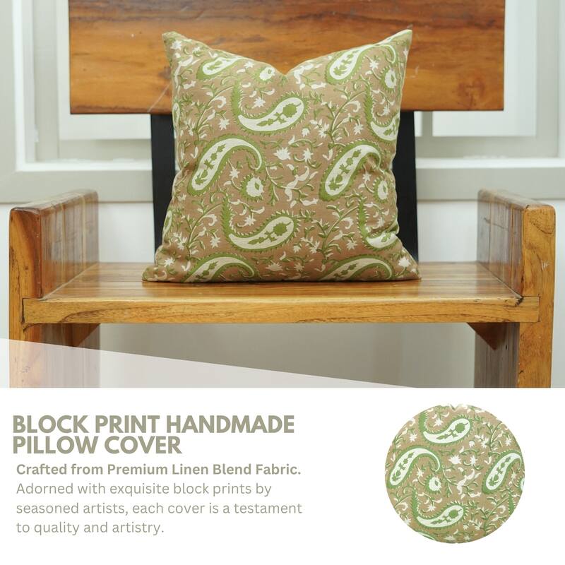 Fabdivine Paisley Block Print Pillow Cover Boho Living Room or Soft Linen Cozy Rectangle 14x20 Inch Cushioncase Brown, Kiara