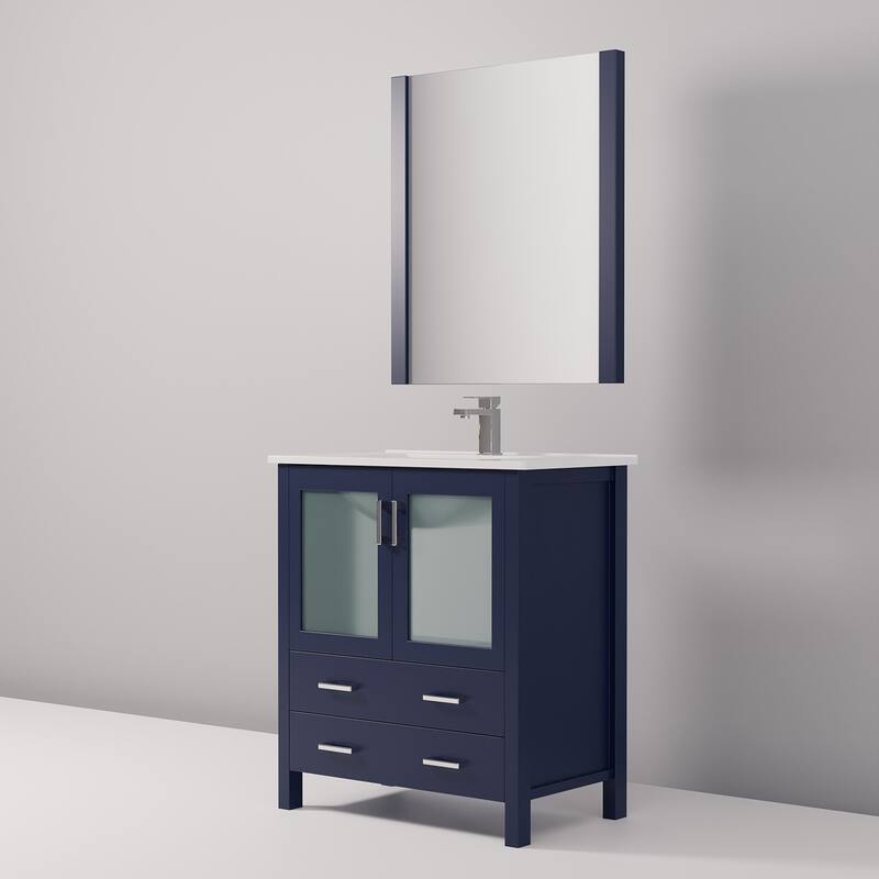 30-inch Bathroom Vanity with Ceramic Top, Stainless Steel Faucet, and Mirror - Scratch & Stain Resistant Surface