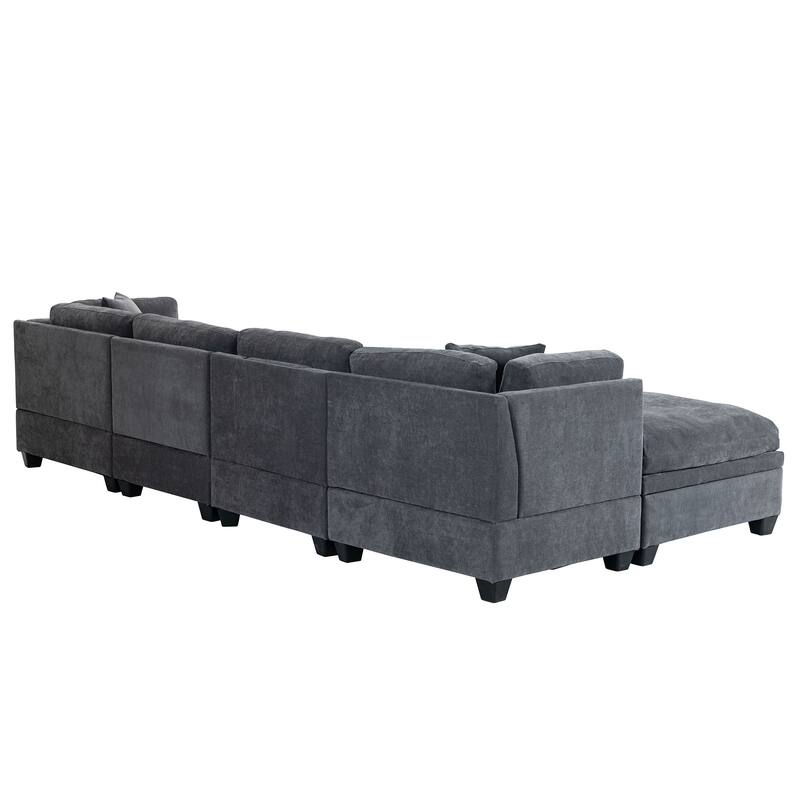 Modular L-Shaped Sectional Sofa with Removable Storage Ottoman, Upholstered Sofa Couch with 2 Hidden Cup Holders for Living Room