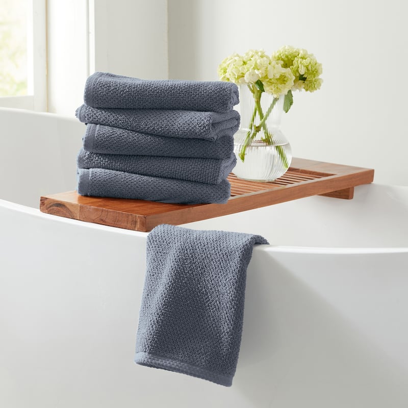 100% Cotton Acacia Collection Ultra Absorbant Popcorn Bath Towels - Hand Towel (Pack of 6) - Chambray Blue