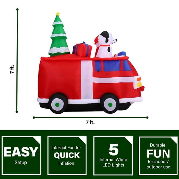 Fraser Hill Farm 7-Ft. Pre-Lit Inflatable Santa in Fire Truck