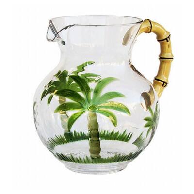 LeadingWare 3 Quarts Designer Classic Palm Tree Acrylic Pitcher with Bamboo Handle, Break Resistant Premium Pitcher BPA Free