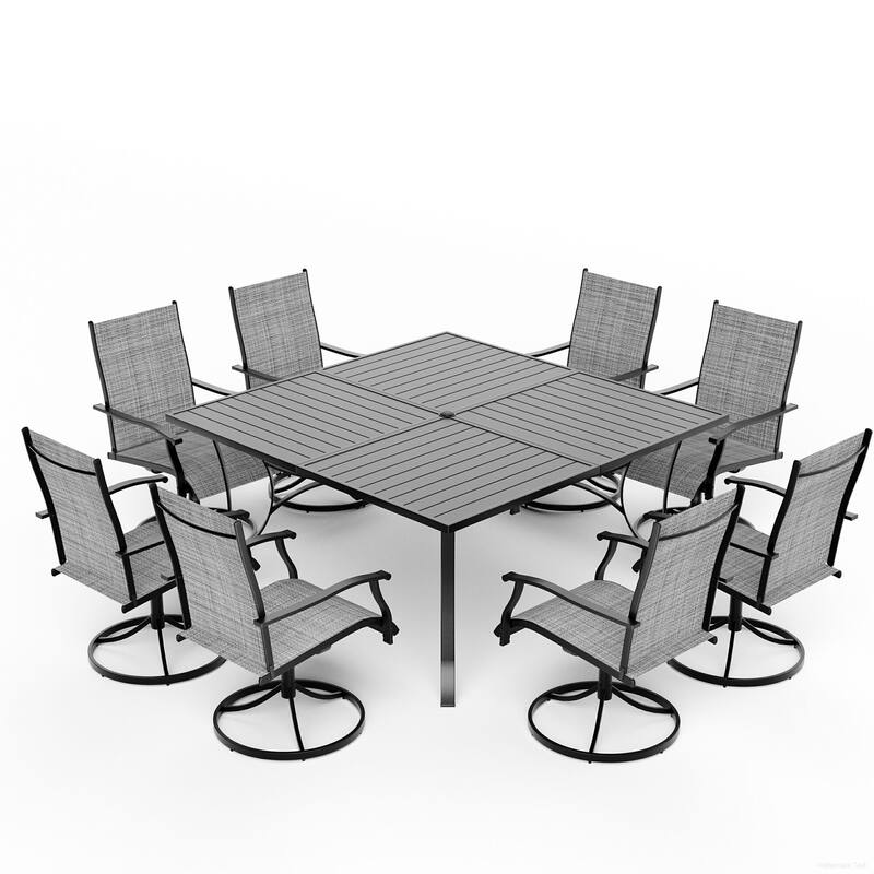 5/7/9-Piece Outdoor Dining Set with 360°Swivel Rocking Chairs, Textilene Seats, Ultra-Comfort Patio Furniture w Umbrella Hole