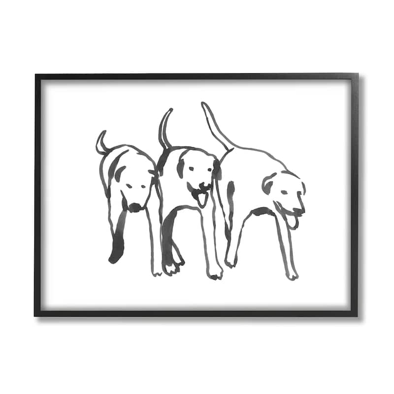 Stupell Dog Trio Outline Minimal Black White Pets Framed Wall Art - Grey