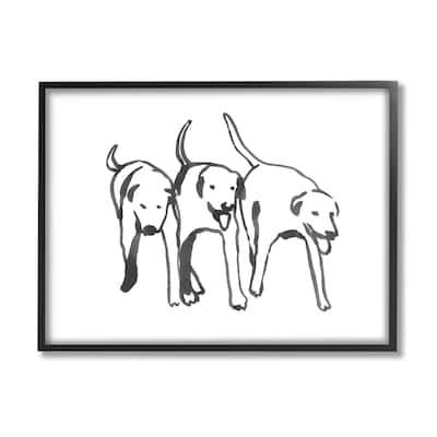 Stupell Dog Trio Outline Minimal Black White Pets Framed Wall Art - Grey