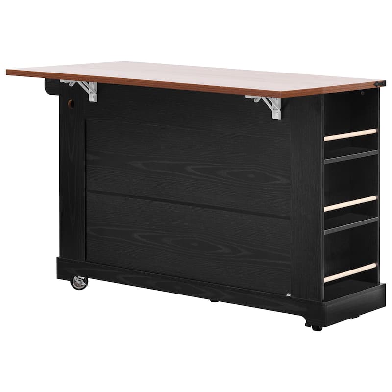 Quenie Farmhouse Kitchen Island with Drop Leaf and 3 Drawers(53-in x30-in x36-in)