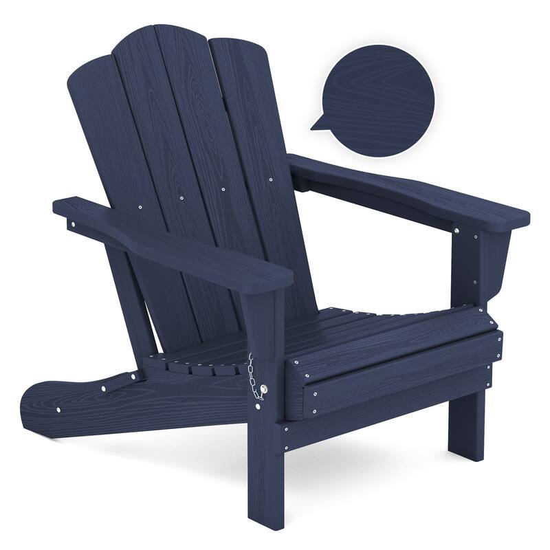 Plastic Folding Outdoor Patio Adirondack Chair With Slat Seat - Navy Blue