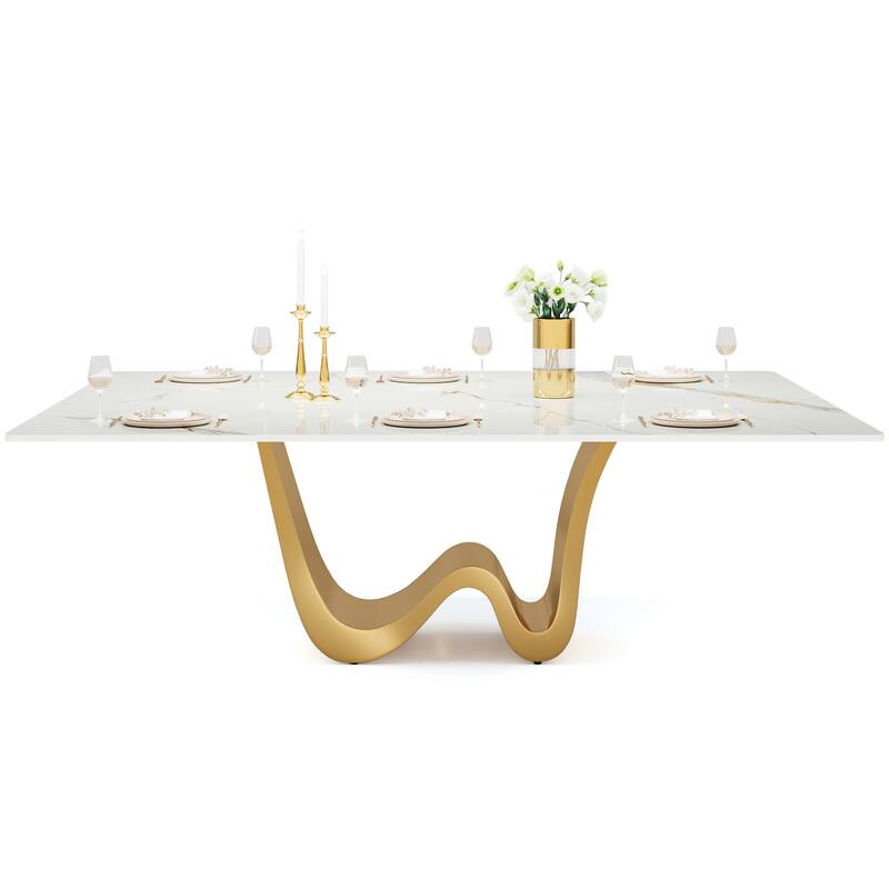 78.74" Large Modern Luxury Rectangle Dining Table, Kitchen Dinner Accent Table