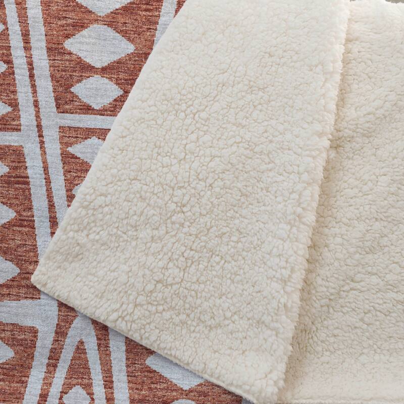 Premium Machine Washable ASB112 Modern Boho Sherpa Throw Blanket