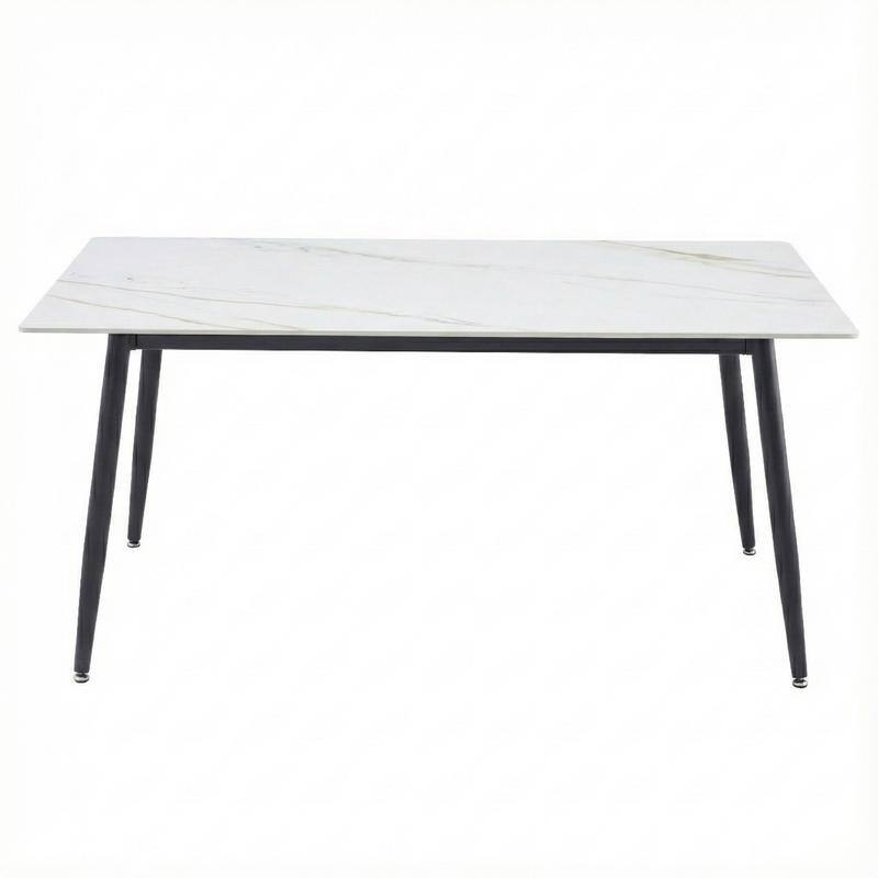 Zayle Mid-Century Modern Glass or Sintered Stone Rectangular Dining Table with Powder-Coated Steel Finish for Kitchen