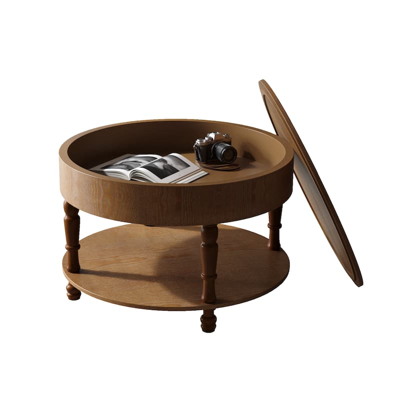 31.5" Round Coffee Table with Dual Storage - Modern Lift-Top Design, Adjustable Feet, Easy Assembly
