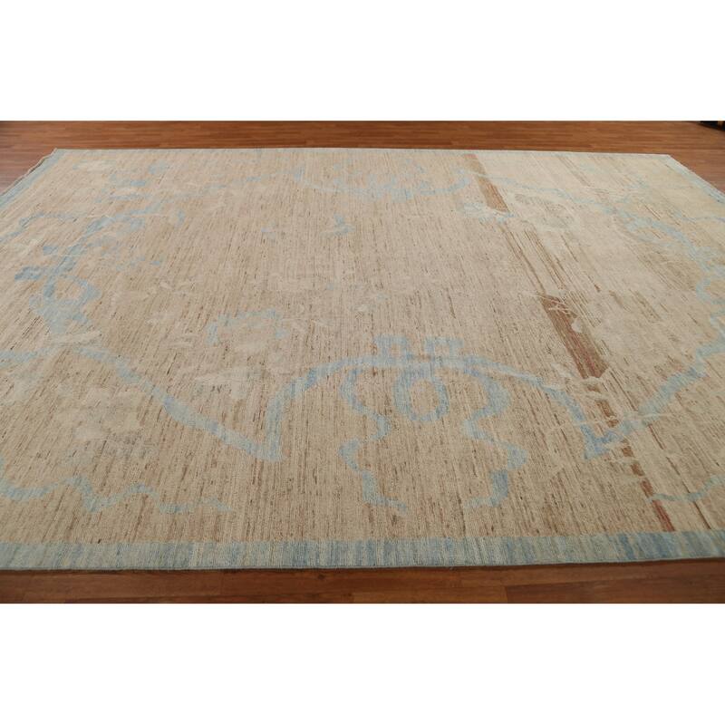 Hand Knotted Oriental 100% Wool Carpet Transitional Abstract Beige & Ivories Oushak Area Rug - 13' 6'' X 9' 7''