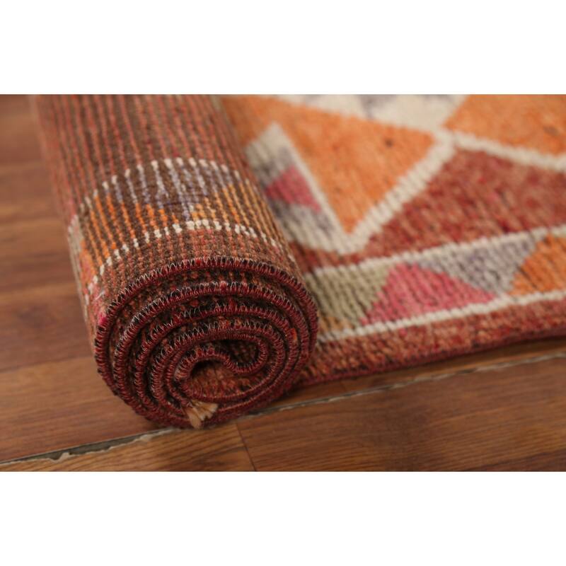 Orange Anatolian Turkish Vintage Runner Rug Hand-Knotted Wool Carpet - 2'9"x 12'9"