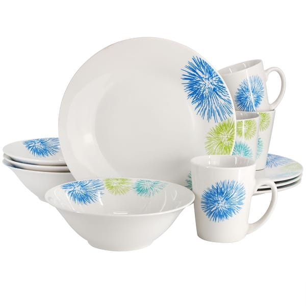 Gibson Home Blue Meadow 12 Piece White Fine Ceramic Dinnerware Set