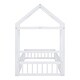 preview thumbnail 8 of 15, White Twin Size Wooden Floor Bed with Fence Railings and Detachable Headboard, Kids Dress Up Rack, Playhouse Frame