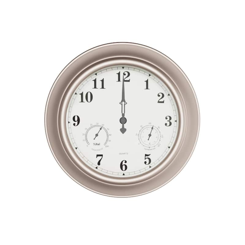 Indoor Outdoor Clock Thermometer Combo - 18-Inch Waterproof Outdoor Wall Clock with Temperature and Humidity by Nature Spring