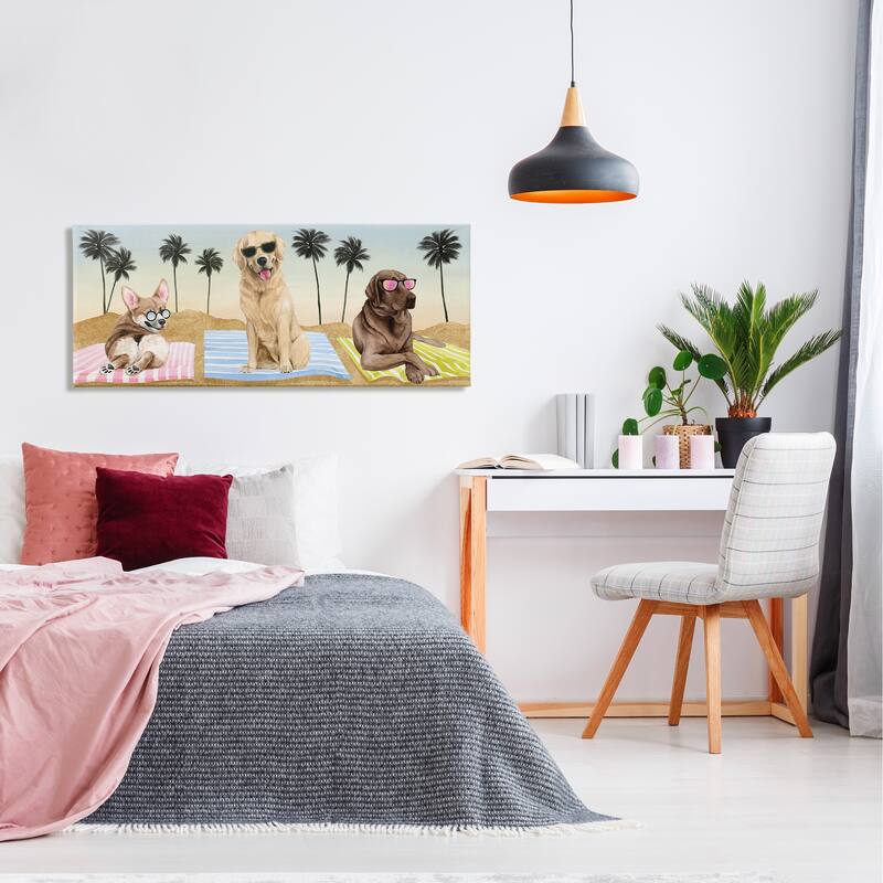 Stupell Whimsical Dogs Sunglasses Beach Towels Palm Trees Canvas Wall Art - Multi-Color