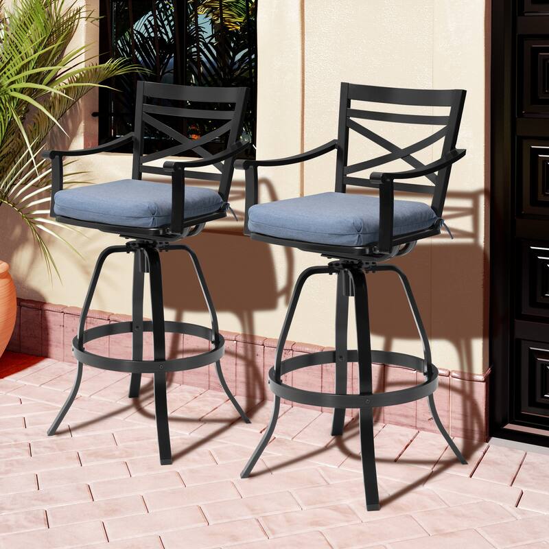 Pellebant Patio Outdoor Aluminum Swivel Bar Stools with Sunbrella Cushion - 21.7 in W x 16.5 in D x 46 in H