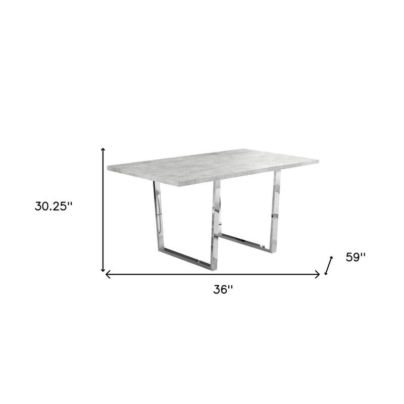 59" Gray And Silver Metal Sled Base Dining Table