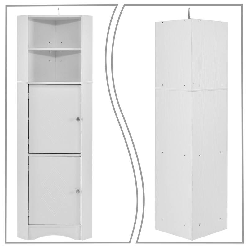 Modern Wooden Corner Tall Bathroom Storage Cabinet with Metal Handles