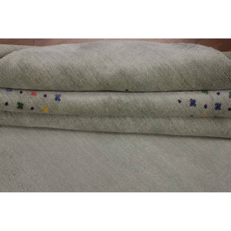 Green Gabbeh Oriental Square Area Square Rug Hand-Knotted Wool Carpet - 9'4" x 10'0"