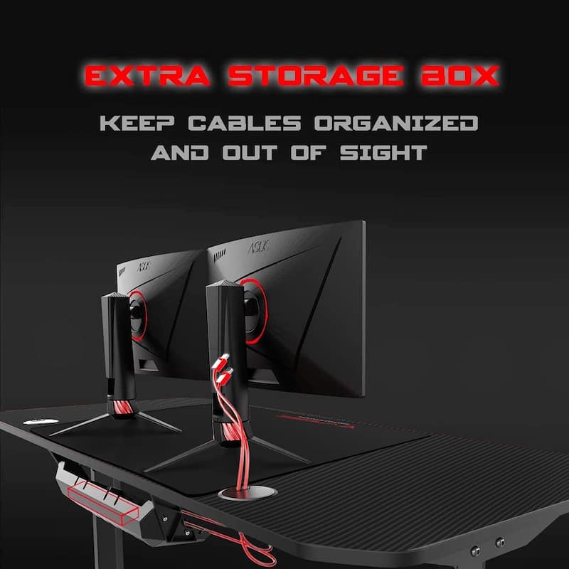 BOSSIN Ergonomic Gaming Desk T-Shaped Office PC Computer Desk with Full Desk Mouse Pad, Handle Rack, Cup Holder Headphone Hook