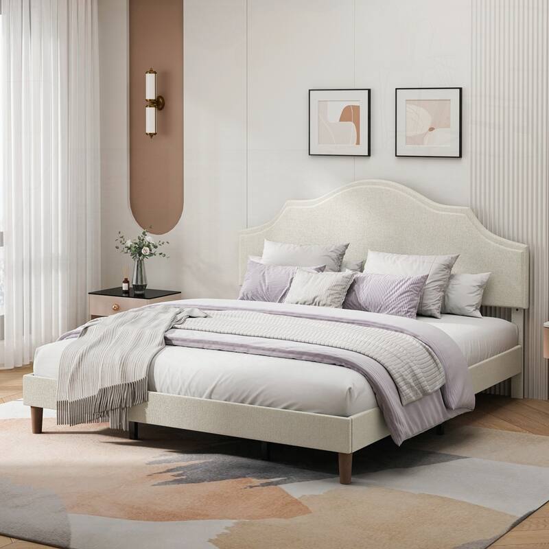 Bed Frame Upholstered Platform Bed with Adjustable Headboard